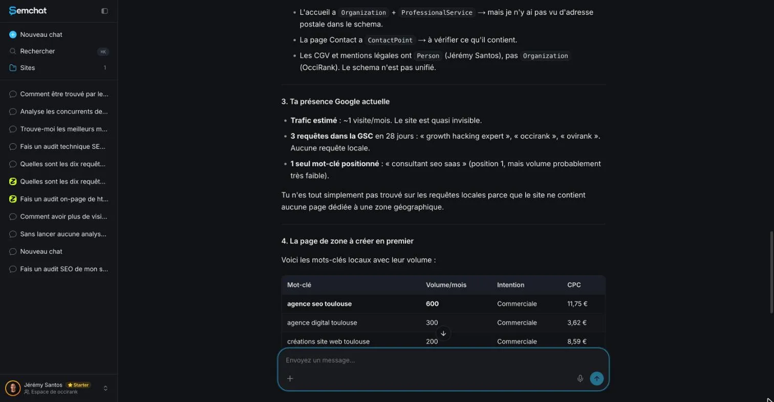 SemChat answer on the site's structured data and its current presence on Google