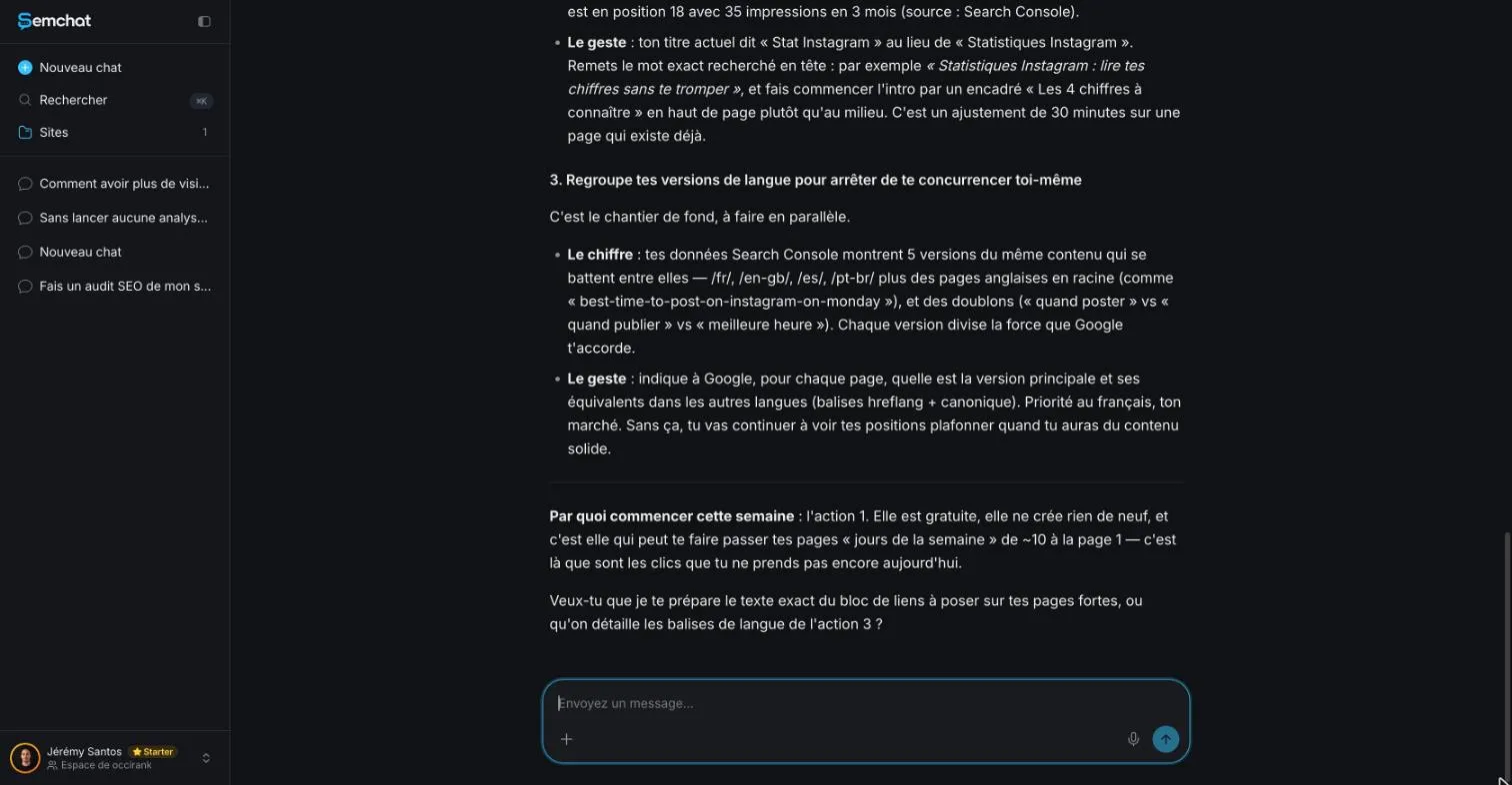 End of SemChat's answer with the third lever and the action to start this week