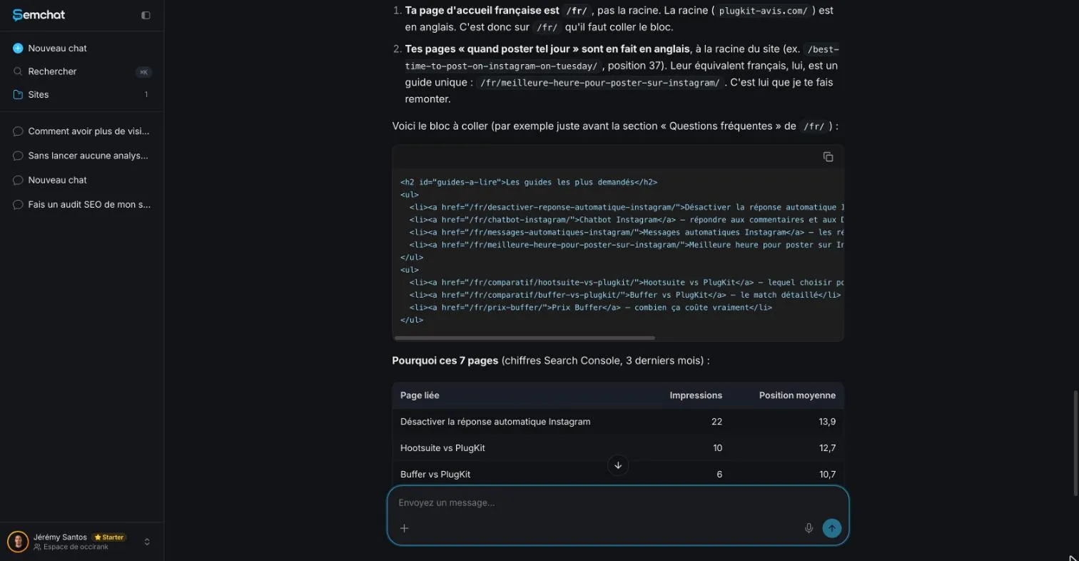 Internal link block written by SemChat, ready to paste on the home page