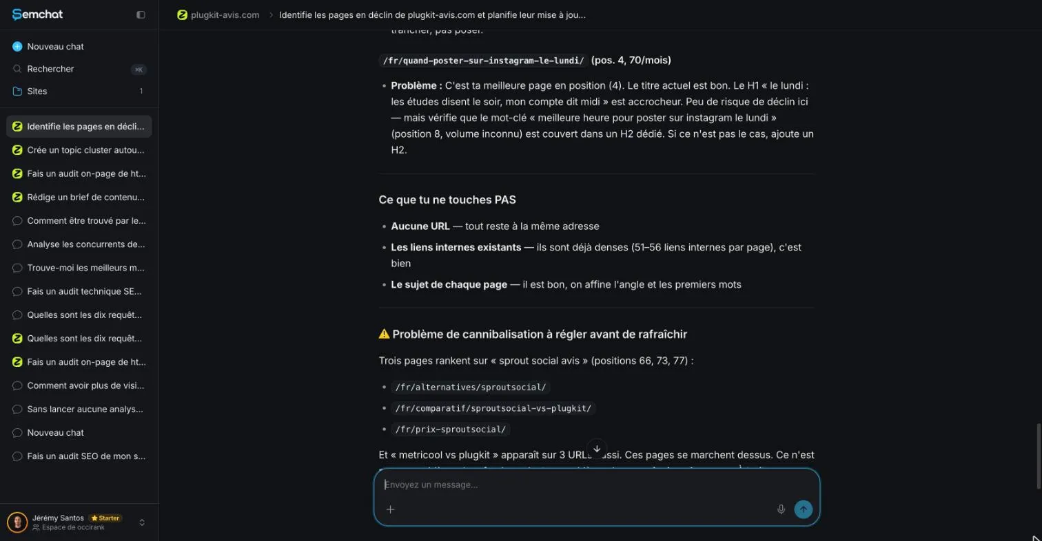SemChat content refresh answer listing the parts of a page to leave unchanged