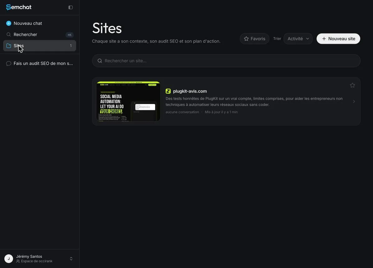 Site page created automatically by SemChat with its thumbnail and description