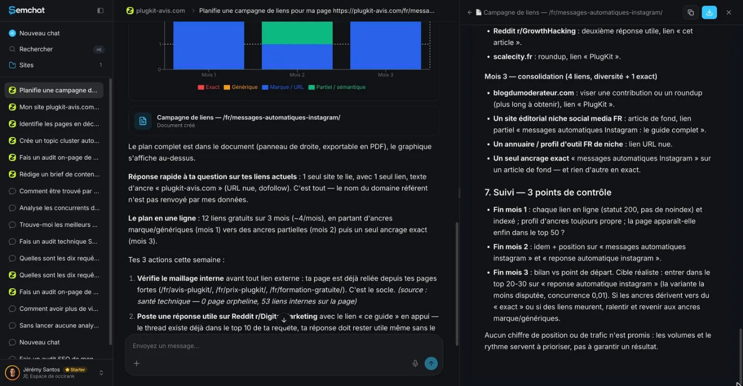 SemChat tracking plan with three checkpoints and no promise of rankings or traffic