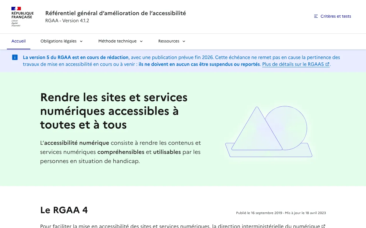 Page d'accueil du référentiel général d'amélioration de l'accessibilité, sur le site de l'État