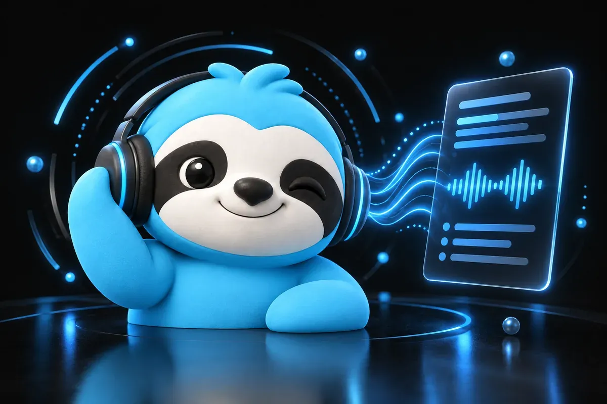 Accessibility testing software: a sloth listens to a web page through a screen reader