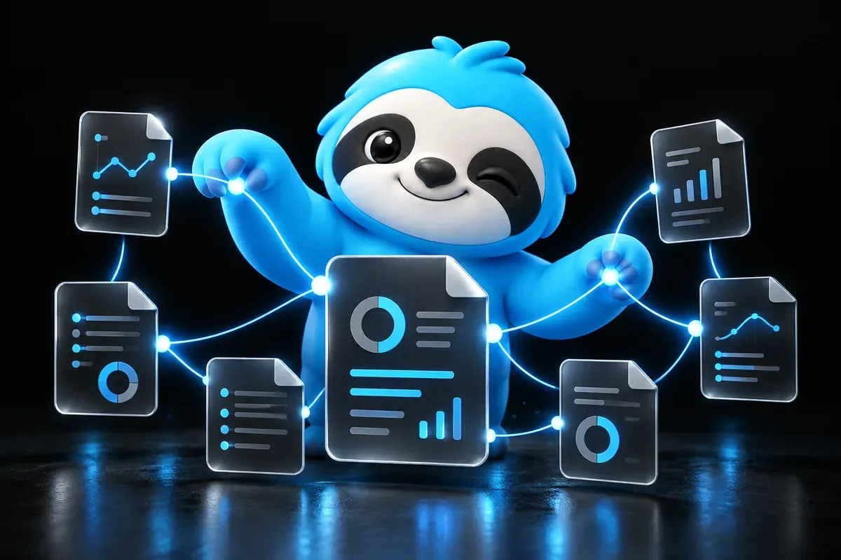 Internal linking tools: a sloth draws threads between connected pages of one website