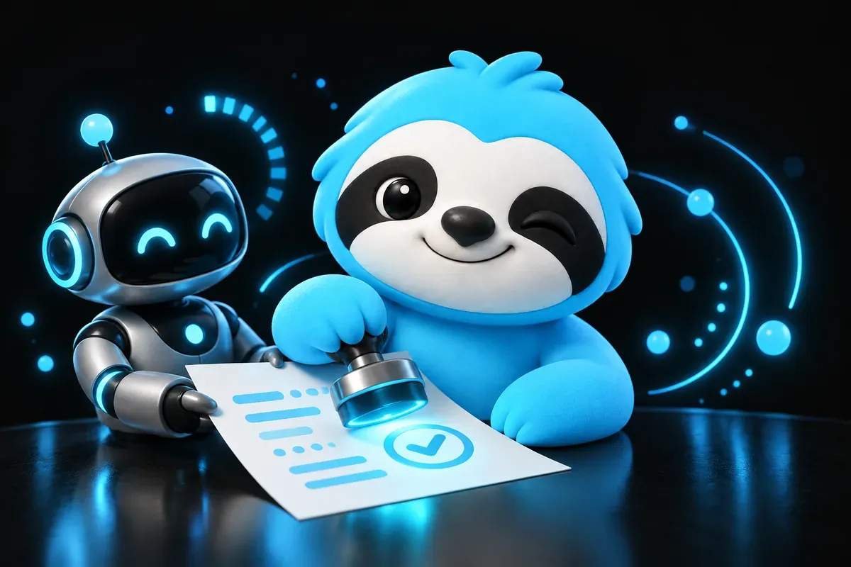 Automated SEO: a sloth reviews what an assistant proposes before pressing publish