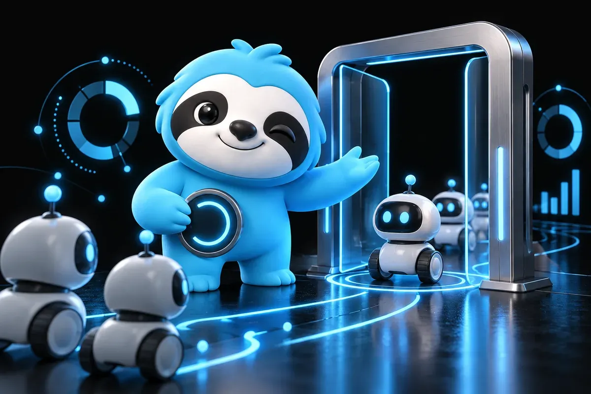 Technical SEO tool: a sloth checks which robots may enter a website’s front door