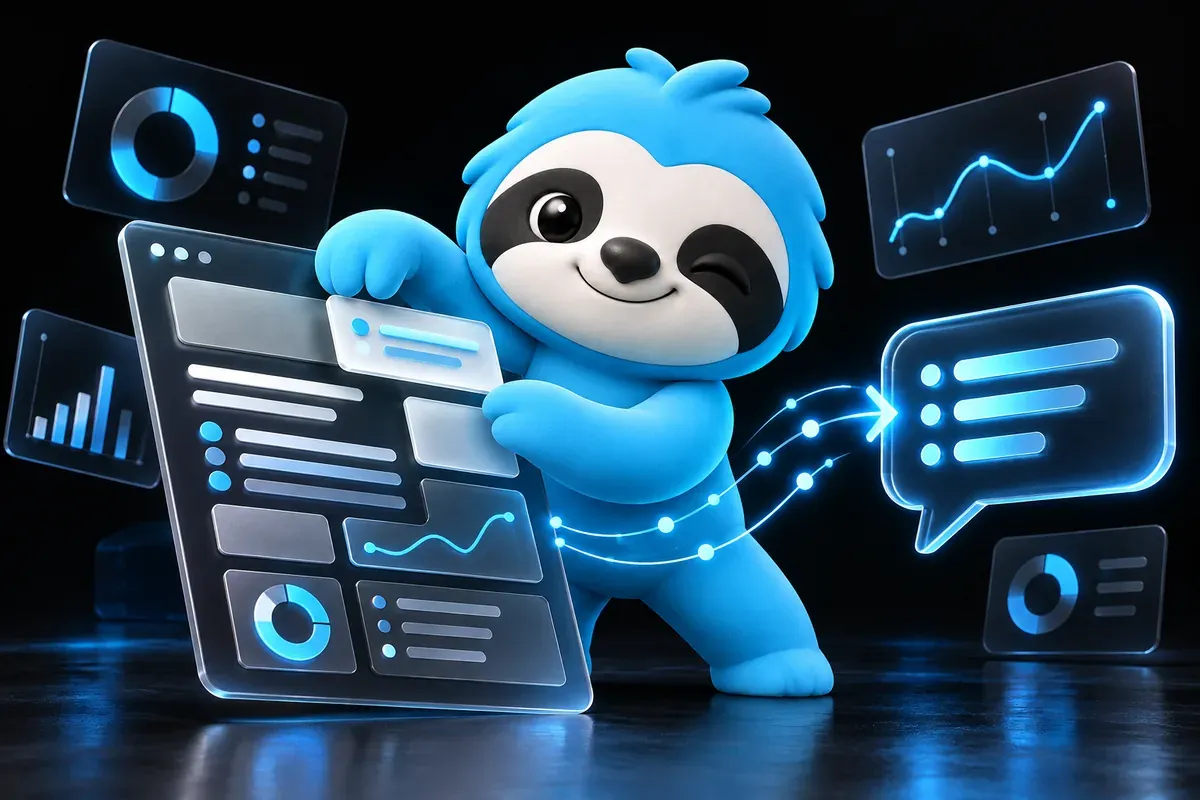 AI search optimization: a sloth tidies a page so a chat bubble can quote it