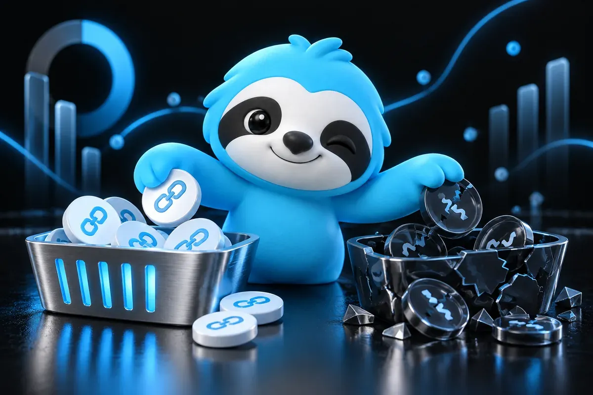 Link audit: a sloth sorts incoming links into two baskets, trusted and doubtful