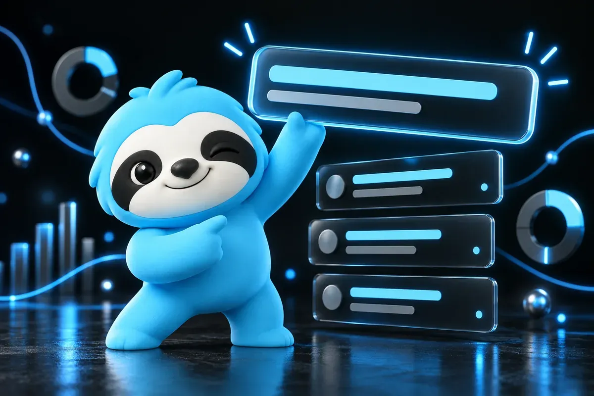 SEO title: a sloth holds up a large page title above a list of search results