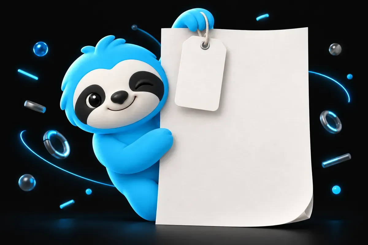 Balise title SEO : paresseux qui accroche une grande étiquette en haut d’une page