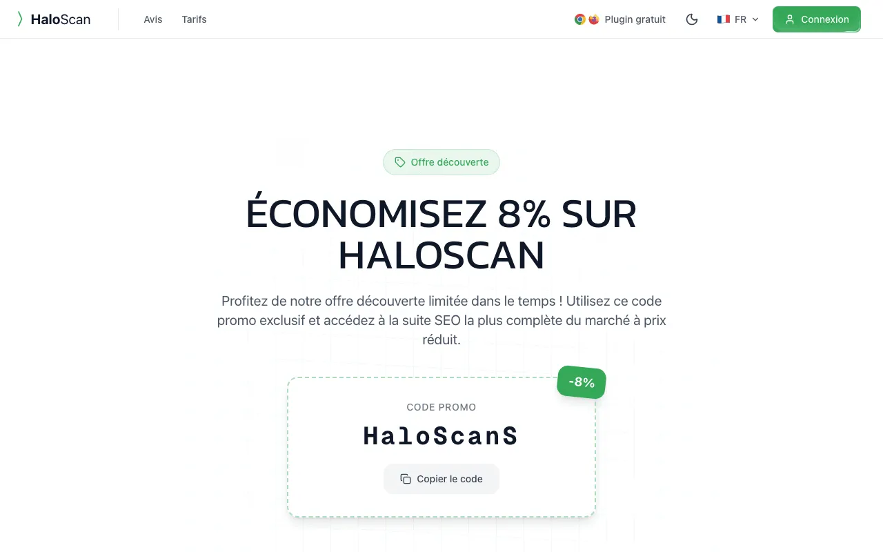 Page officielle d'Haloscan consacrée aux codes promo de ses abonnements