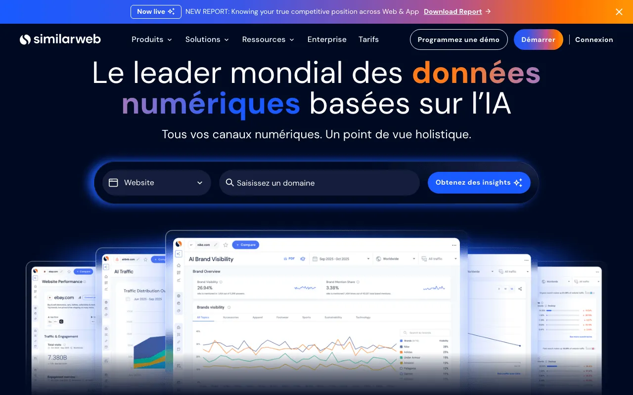 Page d'accueil publique de Similarweb, plateforme de données numériques sur les sites web