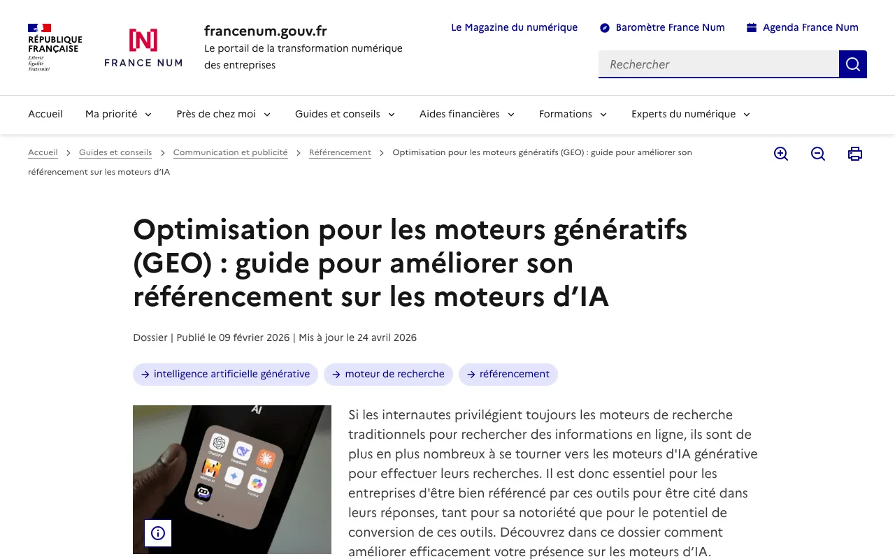 Guide public de France Num sur l’optimisation pour les moteurs génératifs et le référencement naturel