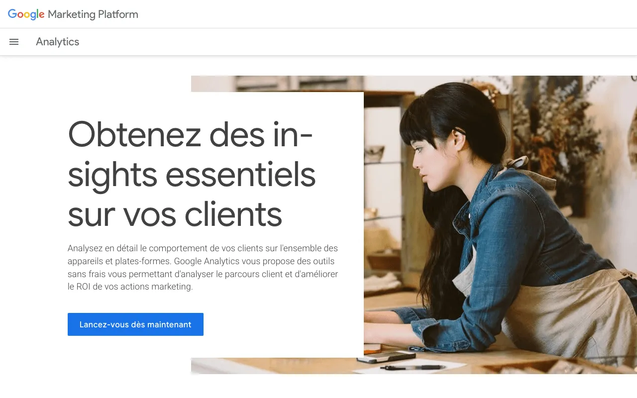 Google Analytics c'est quoi : la page publique de l'outil sur le site de Google Marketing Platform