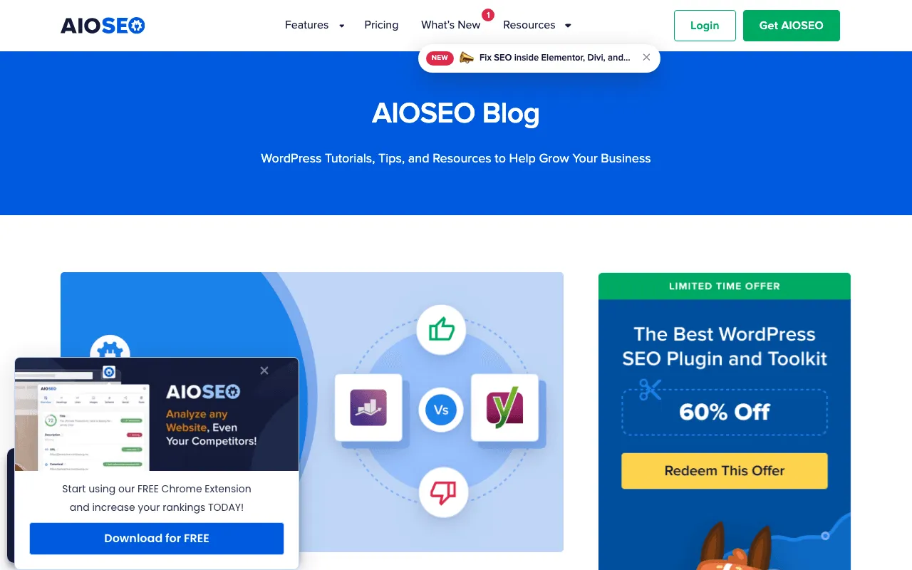 Rank Math vs Yoast comparison page published by All in One SEO, a rival plugin