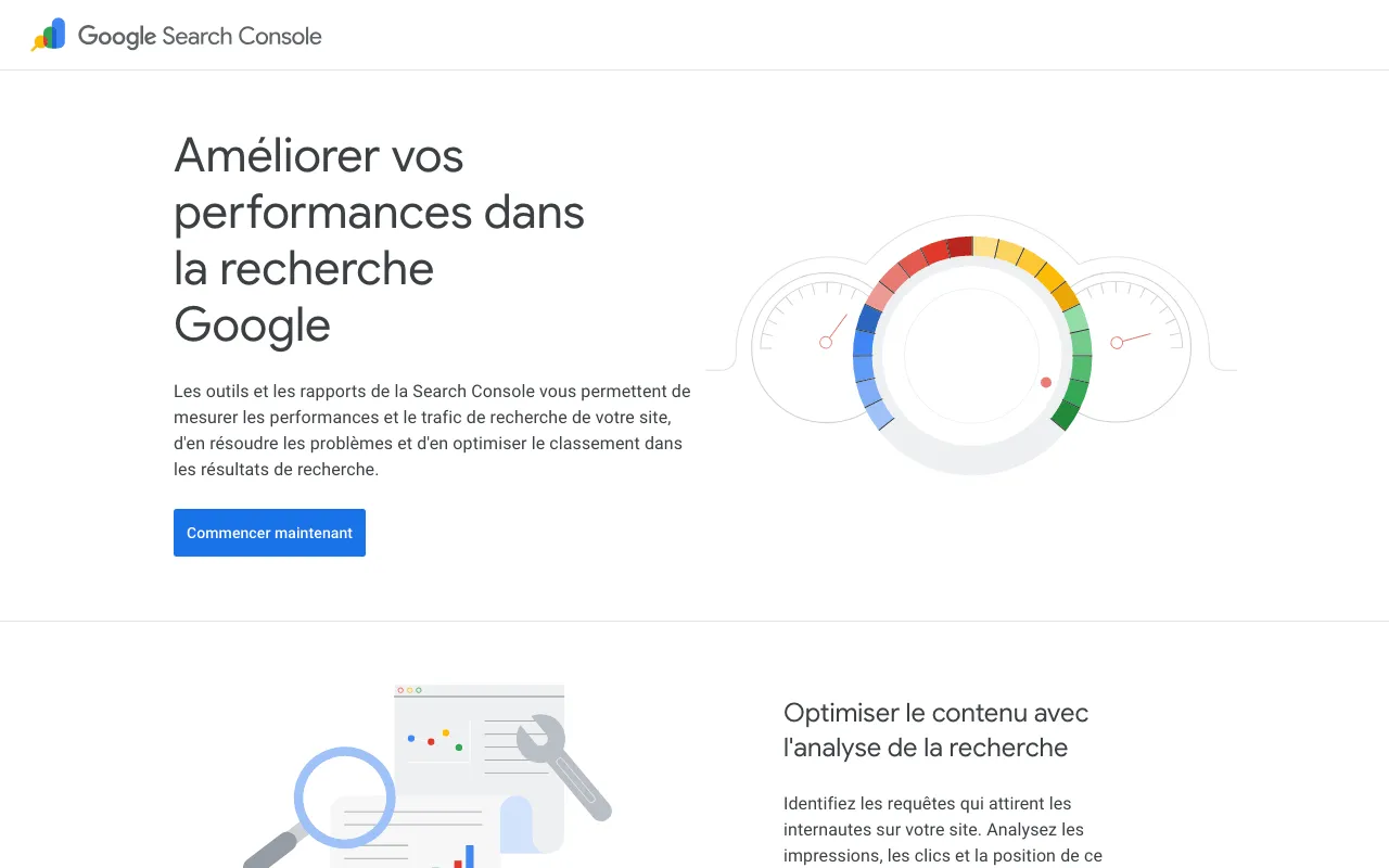 Page de présentation de la Search Console, l’outil gratuit de Google pour suivre sa visibilité