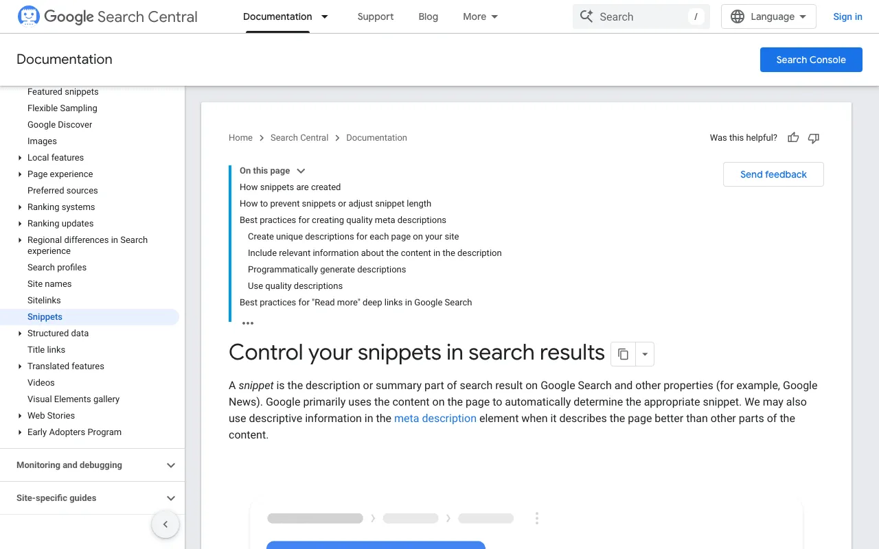 Google Search Central page on writing meta descriptions and how snippets get truncated