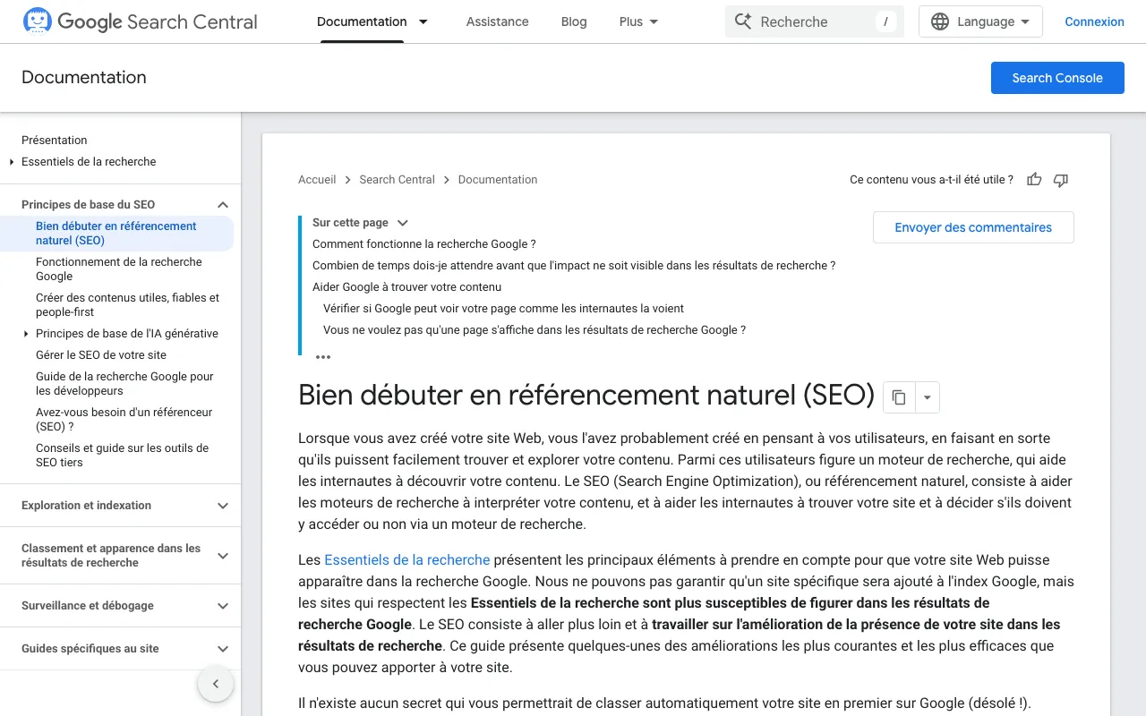 Guide de démarrage du référencement naturel publié par Google pour les propriétaires de sites
