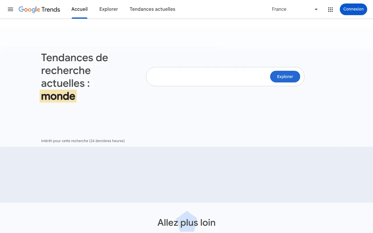 Page d’accueil de Google Trends, où l’on suit l’évolution d’une recherche dans le temps