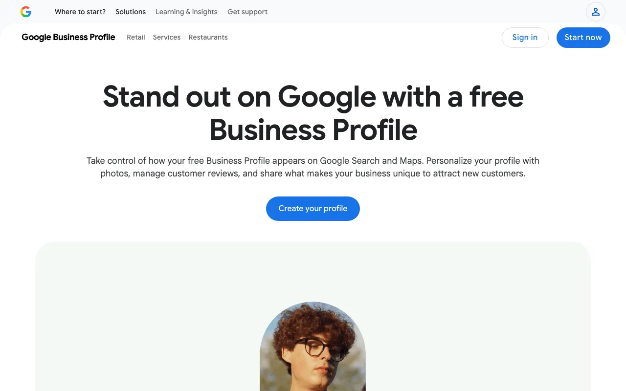 Google's page presenting the Business Profile, formerly called Google My Business